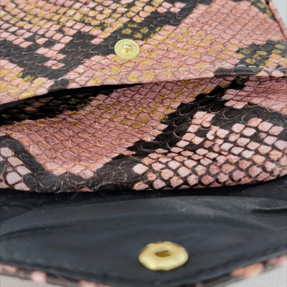 Brand New Estee Lauder Faux Snakeskin Clutch Pink Black Gold 100% PVC Snap & Zip
